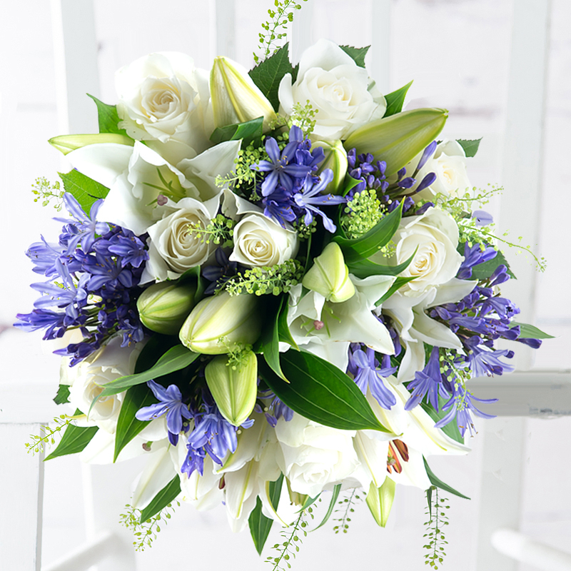 Luxury Summer Flower Bouquet - White Lilies, Blue Agapanthus & White Roses - Bluebelle - White & Blue Flowers - Next Day Flower Delivery UK -